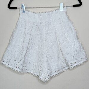 Zimmerman Ivory Pleated Laser-Cut Eyelet Pleated High Waisted Shorts Size 0
